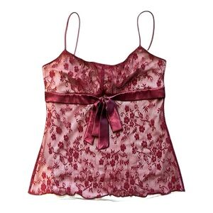 Jump Rose Red Floral Lace Camisole Top Size L